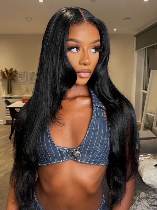 7x5 Bye Bye Knots Wig Glueless Lace Black Yaki Wig With Bleached Knots Bouncy 150% Density