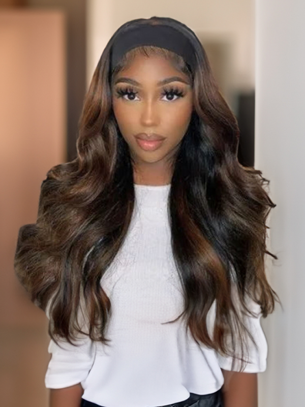 Bronde Balayage Highlight Ombre Body Wave Headband Wig Glueless Put On And Go Wig 150% Density