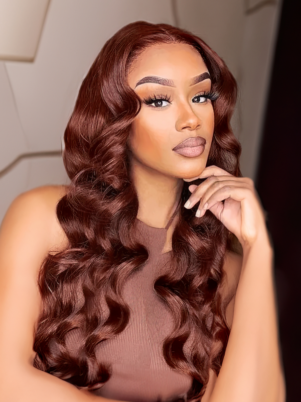 14 Inches Reddish Brown Lace Part Natural Pre-Plucked Body Wave Wig