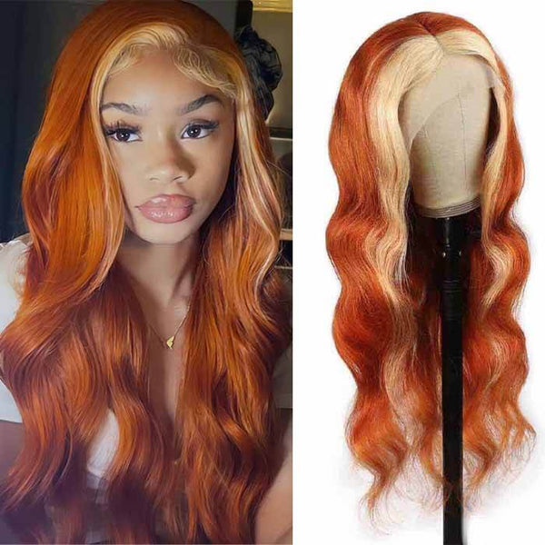 Ginger Blonde Balayage Highlights Body Wave Wig Transparent Lace Closure Wig