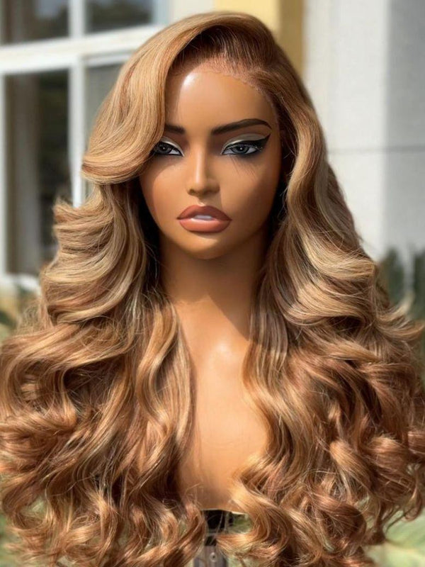 7x5 Bye-Bye Knots Drawstring Wig Honey Blonde Body Wave Wig Pre-Cut Glueless Lace With Bleached Clean Knots