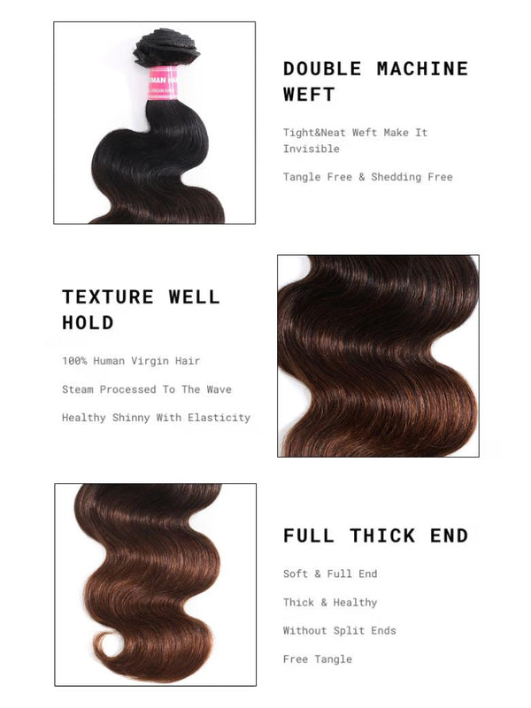 UNice Chestnut Brown Ombre Body Wave 1 Piece Human Hair Bundle