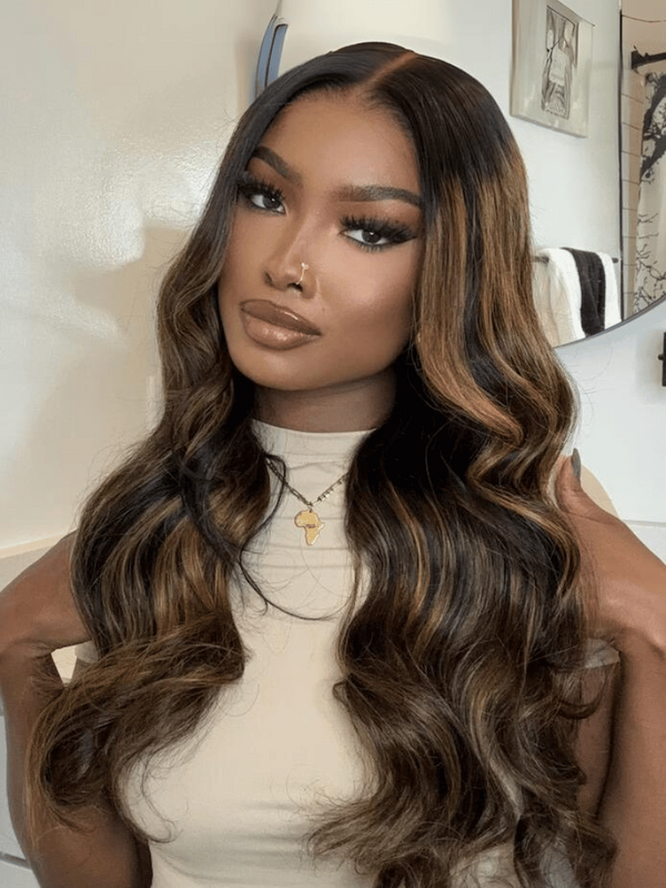 [16"-24"] Bye-Bye Knots Wig 7x5 Glueless Lace Balayage Highlight Body Wave Wig 150% Density Hot Seller