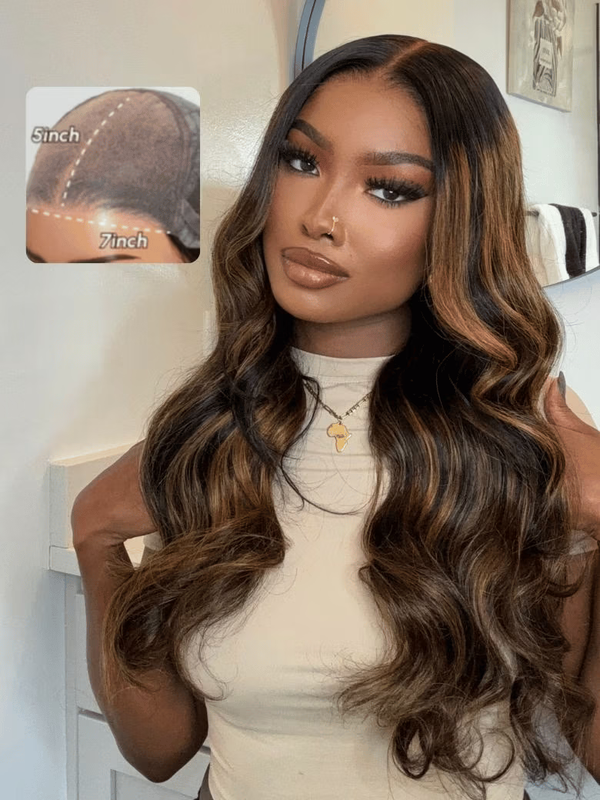 Bye Bye Knots Wig 7x5 Glueless Lace Balayage Highlight Body Wave Wig 150% Density