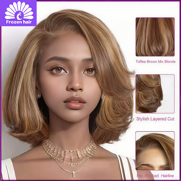 FROZEN HAIR & Pepper Layered Bob Glueless Pre-Cut Lace Wig Gray Wigs For Women Short  Hair Glueless Bob Wigs Pre Plucked Pre Cut Pixie Cut