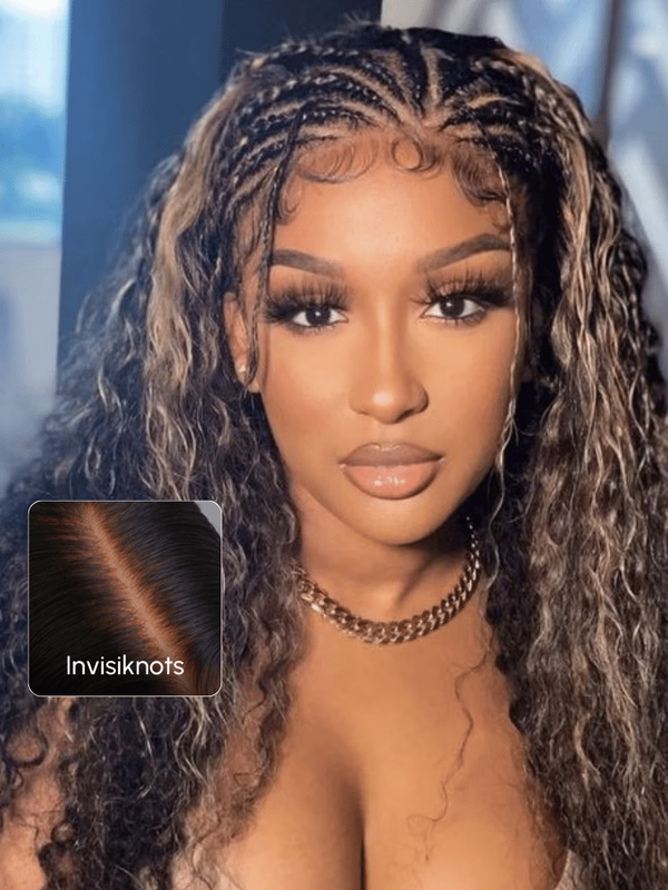 [20"=$99] PreCut 6x4.5 Lace Black With Blonde Highlights Water Wave Wig 180% Density