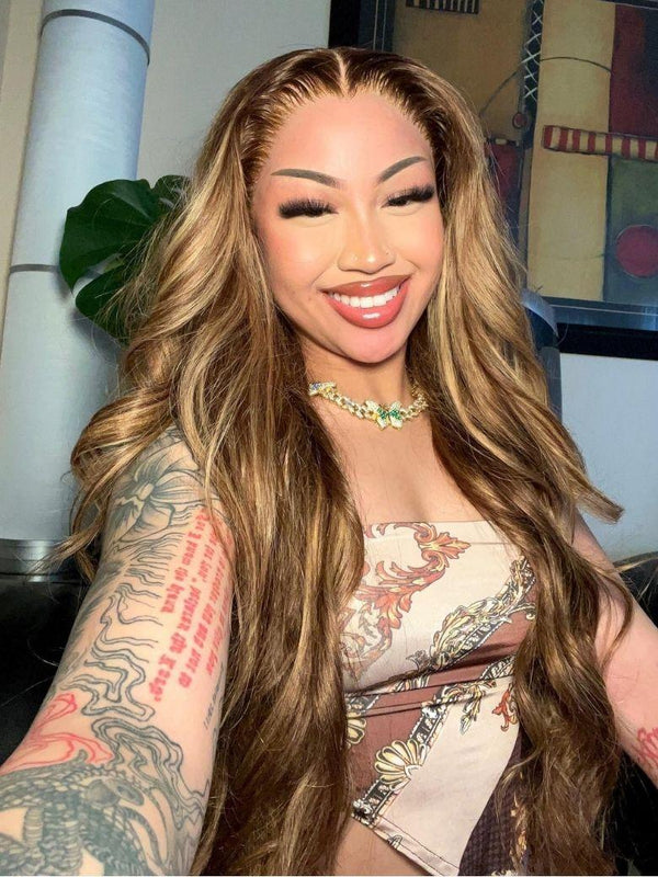 7x5 Bye Bye Knots Wig Glueless Lace Honey Blonde Body Wave Wig 150% Density