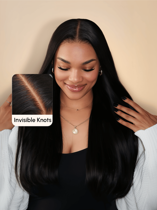 24inch 6x4.5 Lace 180% Density Put On And Go Pre Cut Lace Straight Black Wig With Breathable Cap