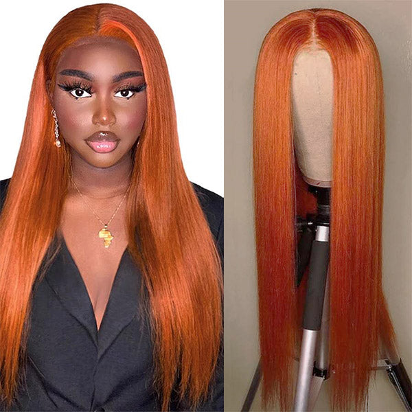 Ombre Wigs Ginger Color Middle Part Lace Front Human Hair Wigs