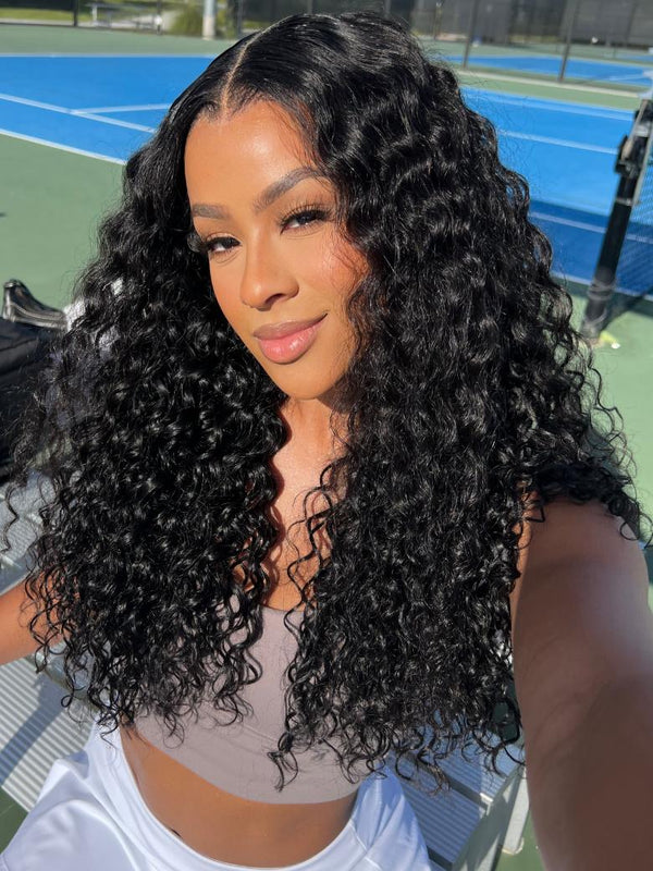 Invisi Drawstring 7x5 Pre-Cut/ Pre-Bleached Bye Bye Knots Glueless Wig Quick Install Lace Water Wave Invisible Knots Lace Wig