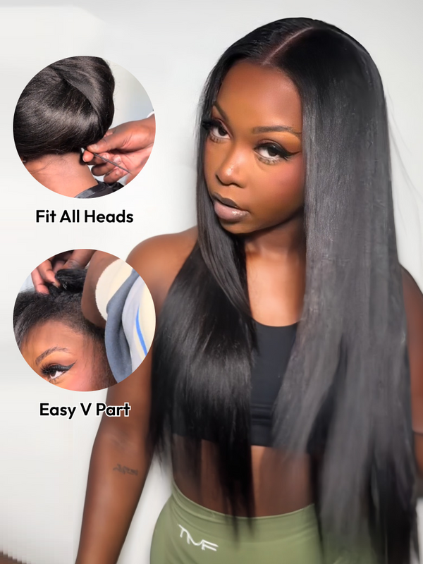 Glueless EasiContour V Part 150% Density Glueless Yaki Wig Super Melted