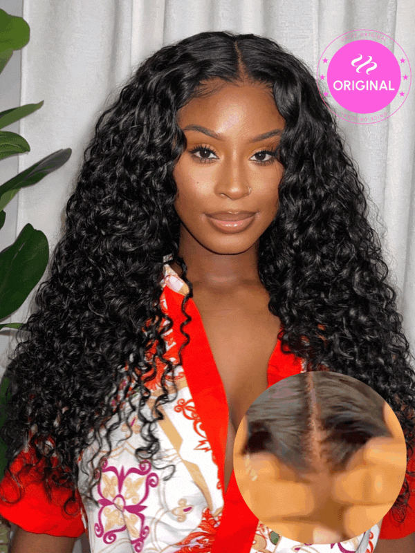 [New In] 13x4 Pre-Everything™ Lace Frontal & 7X5 Lace Natural Black Bouncy Water Wave Curly Drawstring Wig Perfect For Summer Look