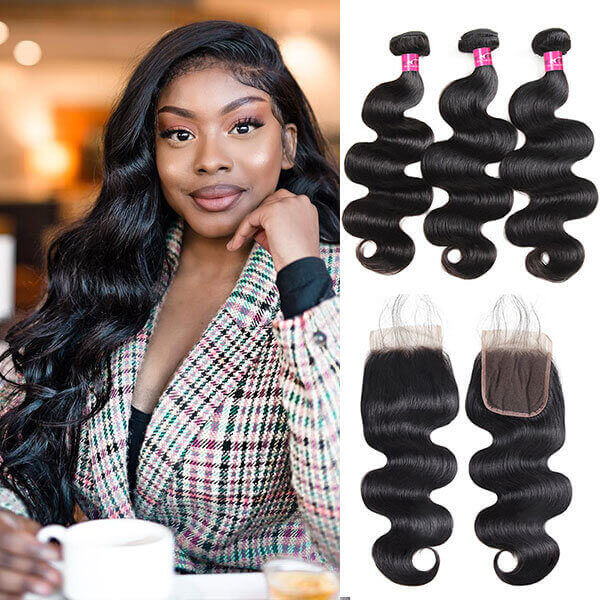 Overnight Shipping Body Wave 3 Bundles with 4x4 Lace Closure Human Hair