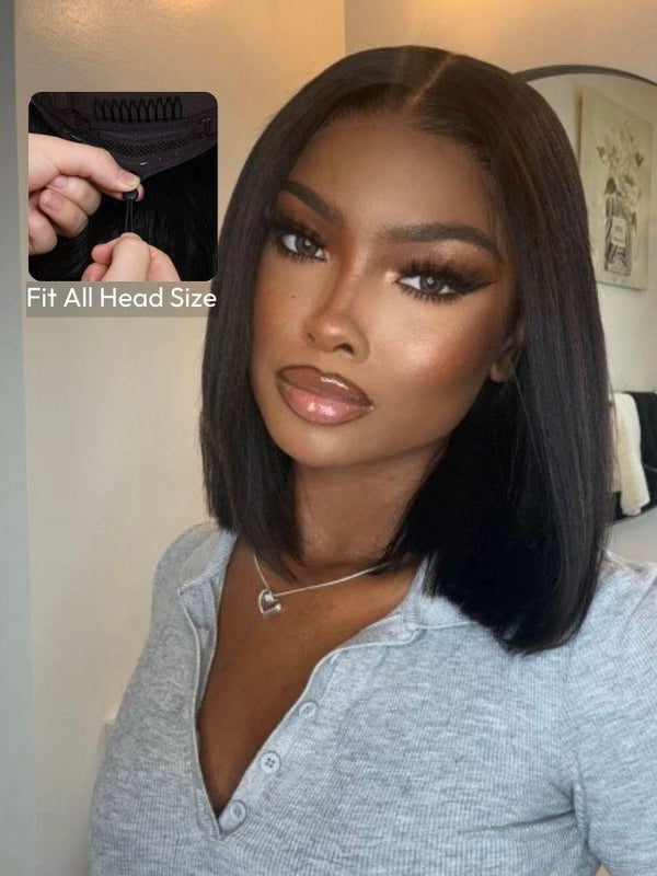 UNice 7x5 Bye Bye Knots™ Glueless Lace Black Yaki Drawstring Bob Bleached Knots Wig