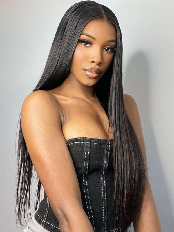 [24"=$129]Straight Hair Lace Wig Pre-plucked 150% Density 4x0.75 Lace Part Wig