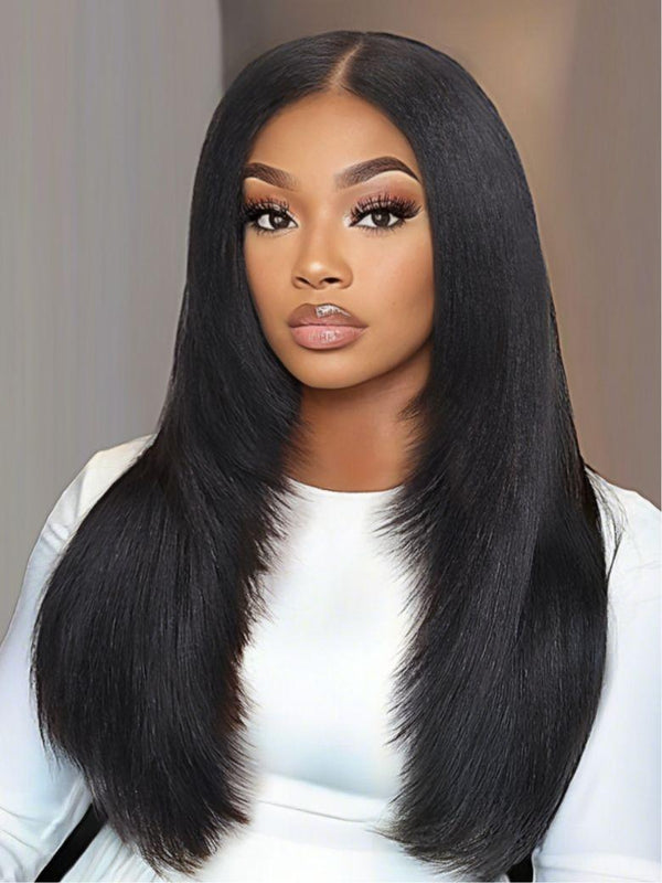 UNice 13x4 Pre-Everything™ Lace Frontal Black Yaki Straight Layered Wig with Invisi Drawstring