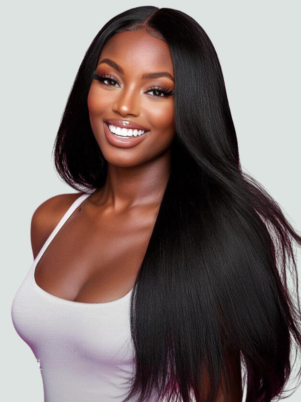 [24''=$179] UNice EasiContour™ V Part Glueless Yaki Straight Wig With Invisi Drawstring 100% Human Hair 180% Density