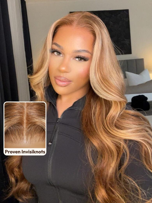 7x5 Bye-Bye Knots™ Wig Glueless Lace Honey Blonde Body Wave Drawstring Wig