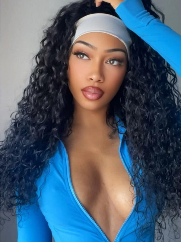 Low Maintenance Put On And Go Water Wave Human Hair Headband Glueless Wig