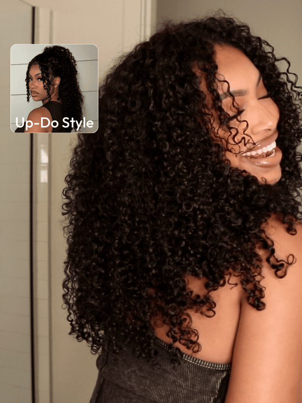 EasiContour™ V Part Minimal Leave Out Glueless Curly Glueless Wig With Invisi Drawstring 100% Human Hair