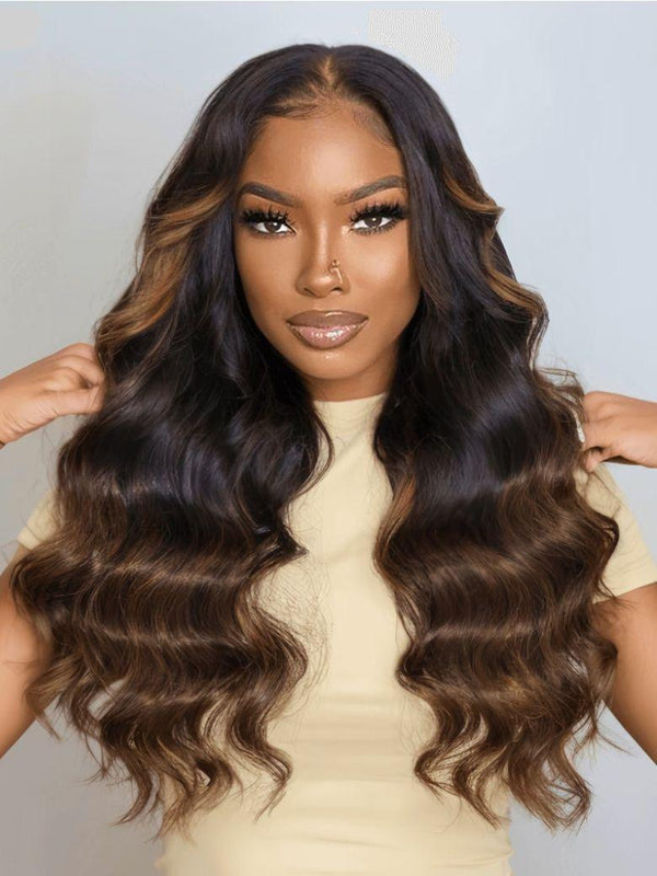 Bye Bye Knots Wig 7x5 Lace Black to Chestnut Brown Ombre Loose Wave Wig With Bleached Knots 150% Density