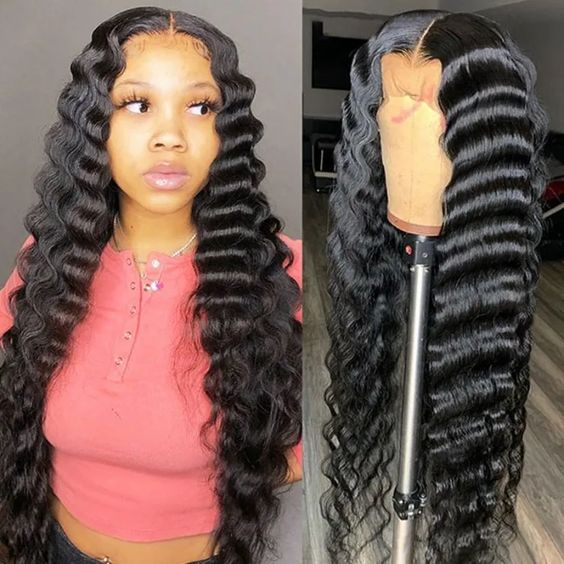4x4 Lace Closure Wigs Loose Deep Wave Human Hair Transparent Lace Wig
