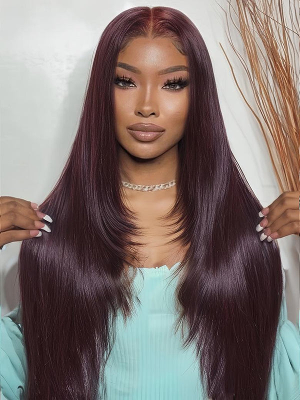 Pre-Everything 13x4 Lace Frontal Black Cherry Layered Straight Wig 150% Bouncy Density
