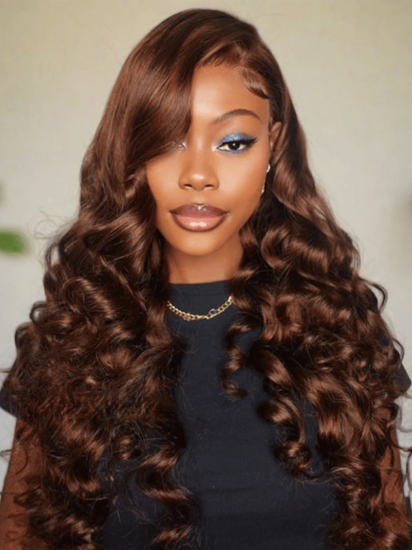 13x4 Lace Front Dark Ginger Brown Crimped Deep Wave Wig 180% Density
