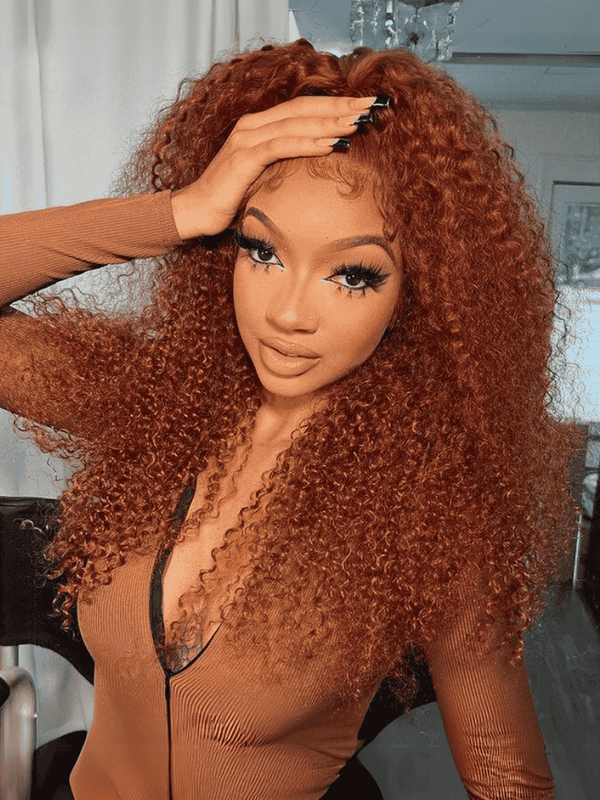 [22"=$118} 13x4 Lace Frontal Auburn Brown Hair Color Jerry Curly Lace Wigs With Baby Hair