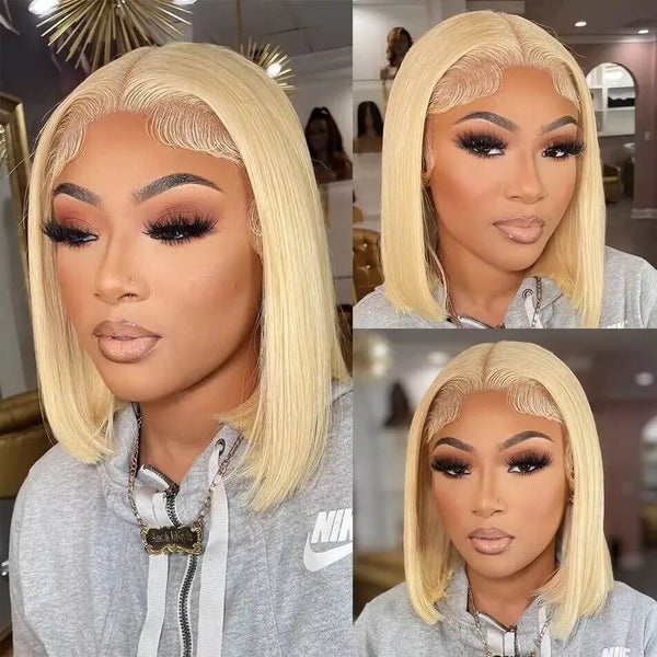 613 Hair Color Short Bob Wig Straight Hair Blonde Lace Front Wig Glueless Human Hair Wigs