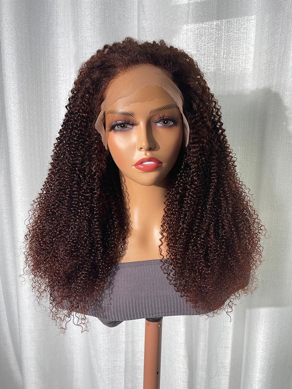 13x4 Lace Front Mahogany Red Brown Kinky Curly Wig 150% Density