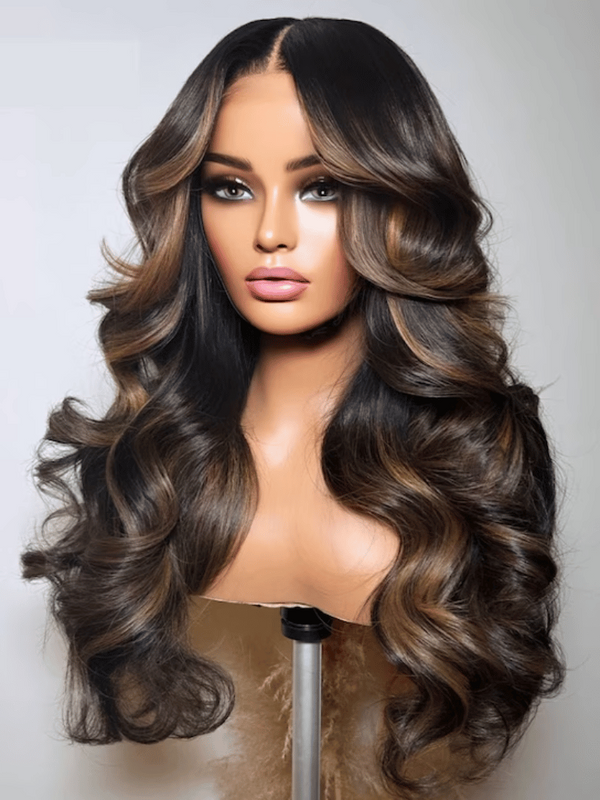 13x4 Pre-Everything™ Lace Front Espresso Brown With Highlights Bouncy Loose Wave Wig VIP LIMITED