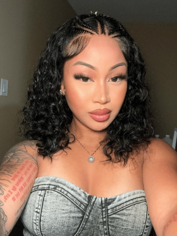 7x5 Bye Bye Knots Pre Cut Lace Lightweight & Airy Bouncy Water Wave Glueless Bob Wig 150% Density