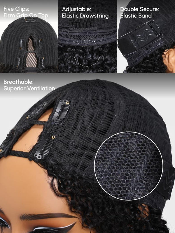 [US Only] 14 Inch EasiContour V Part Glueless Yaki Glueless Wig 150% Density