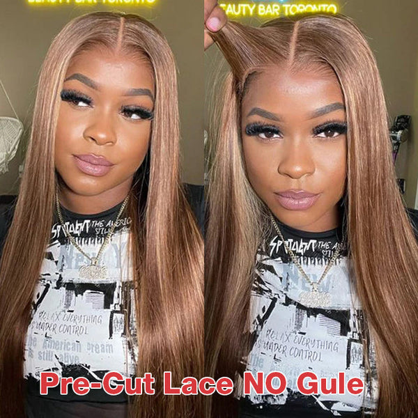 Honey Blonde Highlight Wig Straight Hair 13x4 Lace Front Hd Lace Glueless Human Hair Wigs