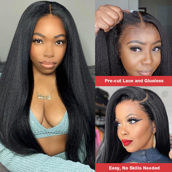 Kinky Straight Hair Glueless Human Hair Wigs HD Lace Yaki Hair 13x4 Lace Frontal Wig