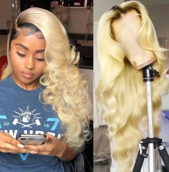 Ombre Hair 613 Lace Front Wig Two Tone 1B/613 Human Hair Wig Pre Plucked Transparent Lace Wig