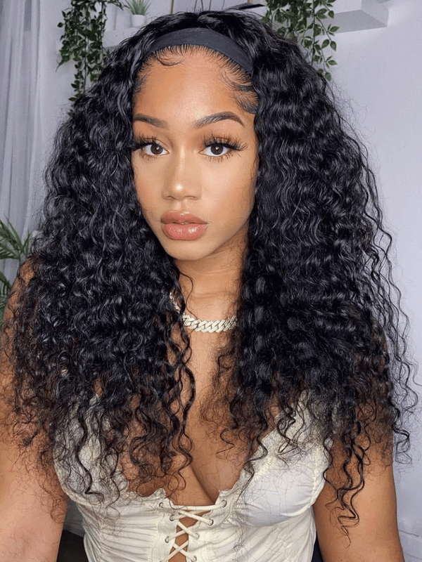 Put On And Go Water Wave Human Hair Headband Glueless Wig