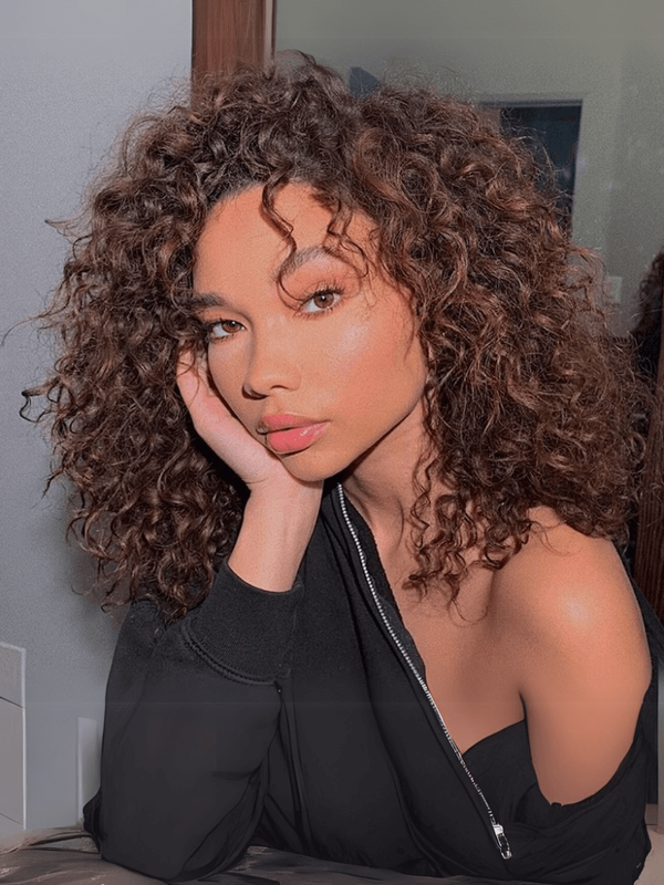 Glueless Chocolate Brown With Auburn Highlights Loose Wave Wig Machine Made Wig