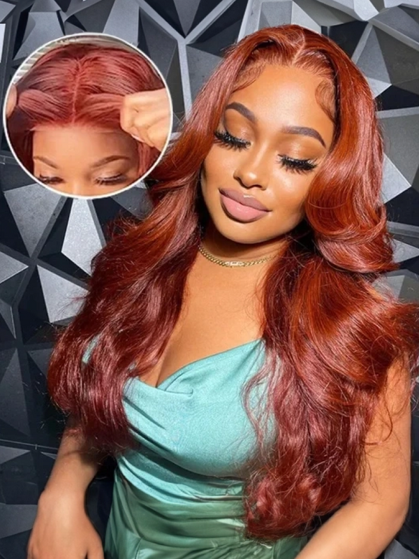 ByeBye Knots 7x5 Lace Loose Wave Red Orange Highlights Wig with Face Framing Layers 150% Density