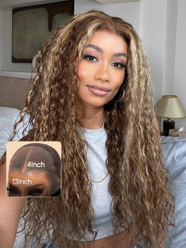 20 Inch 13x4 Pre-Everything Lace Frontal TL412 Honey Blonde Highlights Water Wave Wig