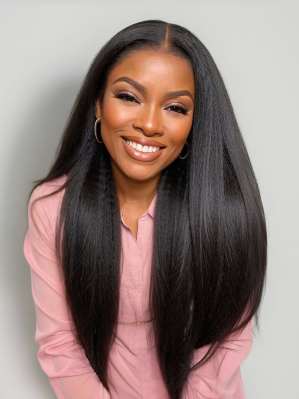 [24"=$109] Pre Plucked 4x0.75 Lace Kinky Straight & 7x5 Lace Yaki Straight Human Hair Wig Natural Wig 150% Density