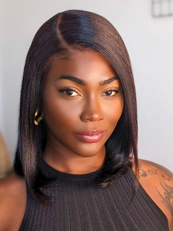 BOGO | UNice Bye Bye Knots Wig 7x5 Glueless Lace Black Yaki Bob Bleached Knots Wig 150% Density