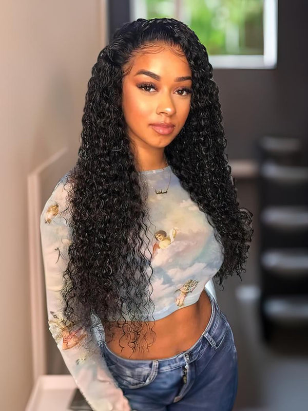 [22"=$102] Middle Part Lace Kinky Curly Wigs Natural Hairline Glueless Wigs 150% Density