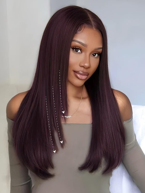 13x4 Pre-Everything™ Lace Frontal Elegant And Bold Purple Black Cherry Layered Straight Wig