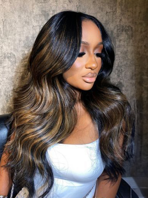 13x5 Middle Lace Part Wig Highlight Body Wave Shadow Root Blonde Human Hair Wig 150% density