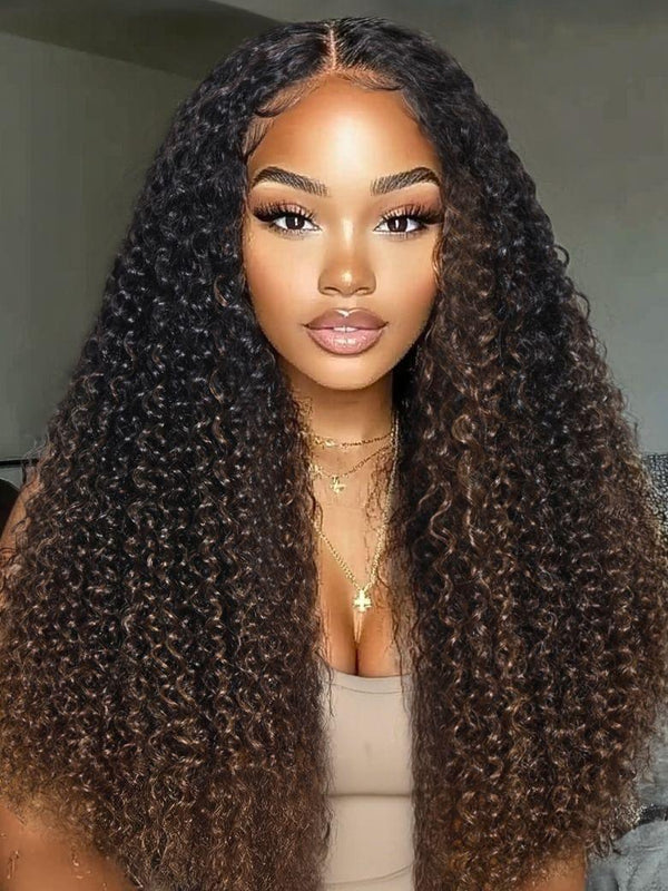 UNice EasiContour™ V Part Black to Chestnut Brown Jerry Curly Drawstring Wig 150% Destiny Protect Your Natural Hair