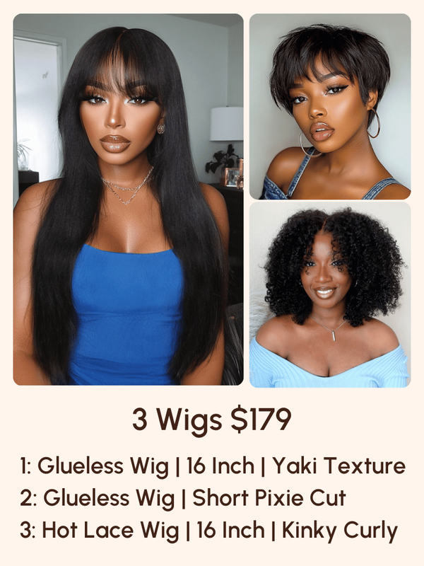 3 Wigs $179 for 16" Hot Lace Wig and Glueless Wig