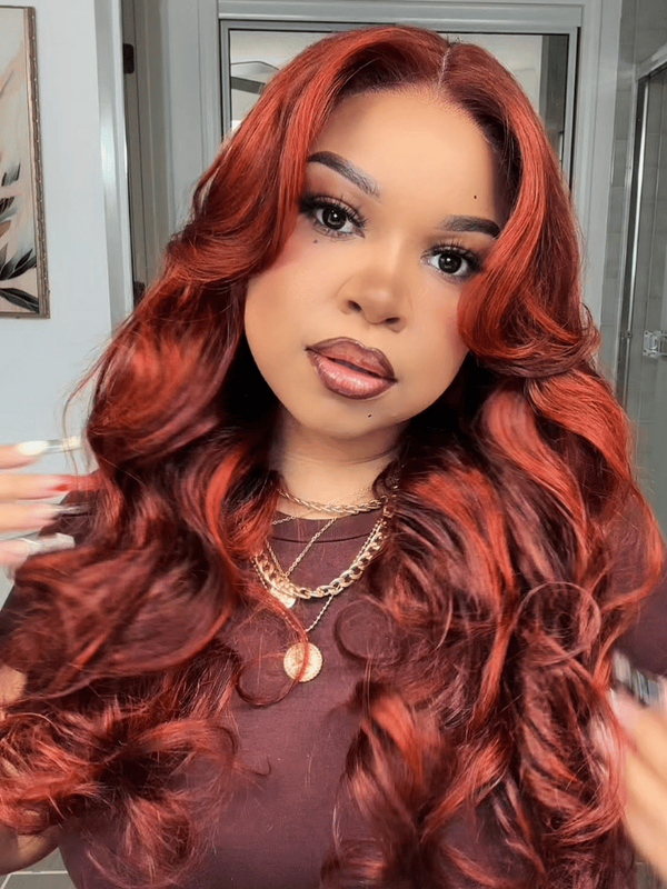 [Sale on Sale] UNice Bye-Bye Knots 7x5 Lace Loose Wave Red Orange Highlights Wig with Face Framing Layers 150% Density