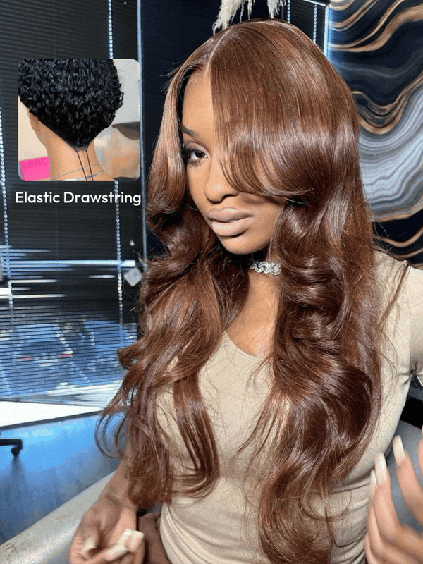 13x4 Pre-Everything Lace Front Espresso Brown With Highlights Loose Wave Wig